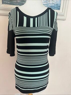 bebe Black and Mint Striped blouse